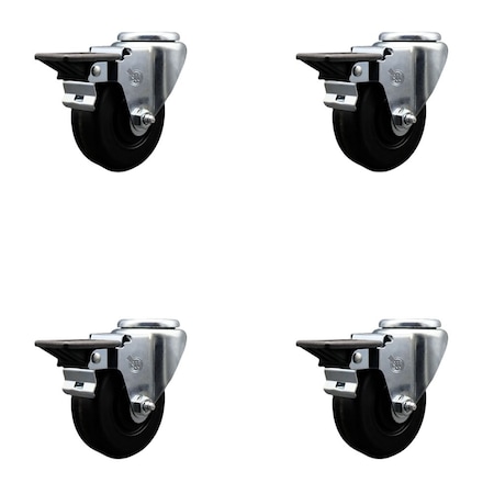 Service Caster 3.5'' Phenolic Wheel Swivel Bolt Hole Caster Set with Posi Lock Brakes, 4PK SCC-BH20S3514-PHS-PLB-4